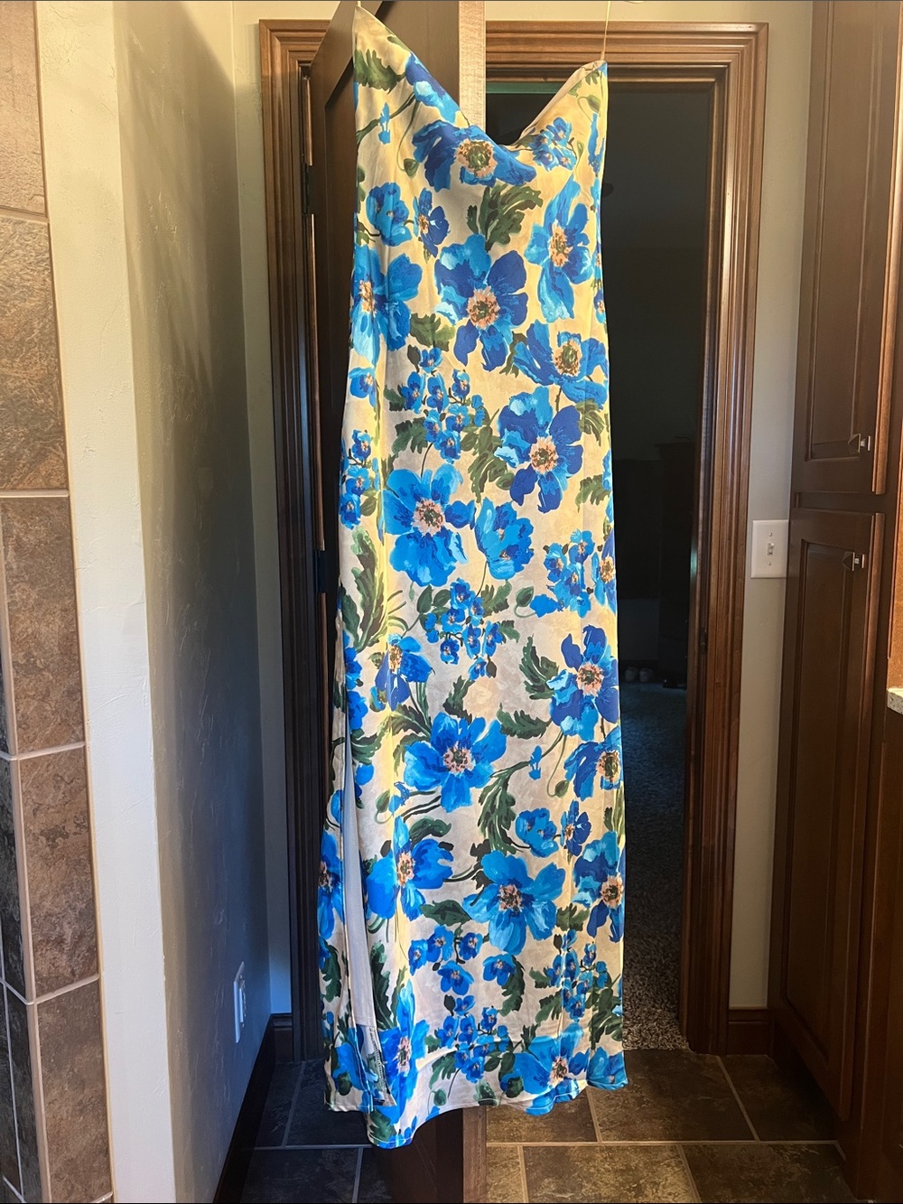 Dress Forum Strapless Floral Slip Dress in Blue and cream, Beautiful!